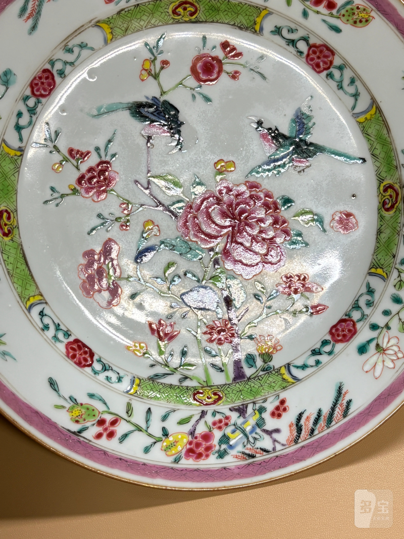 清雍正 粉彩花鸟纹盘 - 图5